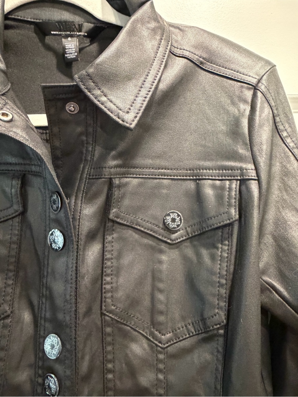 Women's White House Black Market Black Faux Leather Button-Front Coat